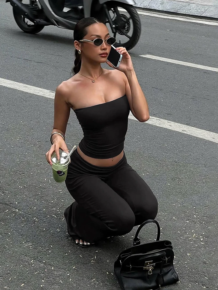 

Sisterlinda Fashion 2 Piece Set Women Tracksuit Chic Sleeveless Tank Top+Patchwork Bell-Bottoms Classic Trend Street Sporty Suit