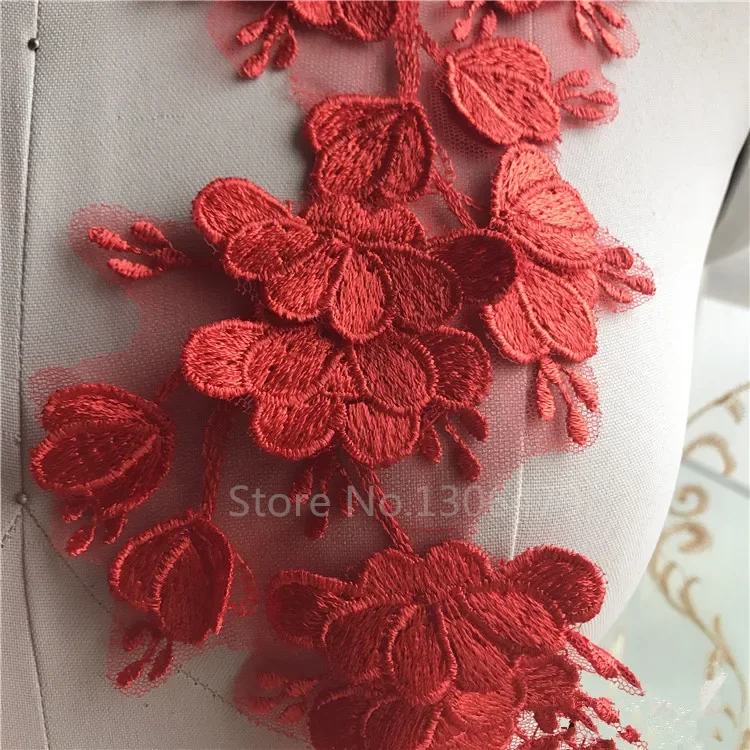 Applique solubile in acqua con toppa in pizzo 3D, accessori per abiti da sposa, bianco, fiori di pizzo rosso, RS979, 4 pezzi, 2 paia