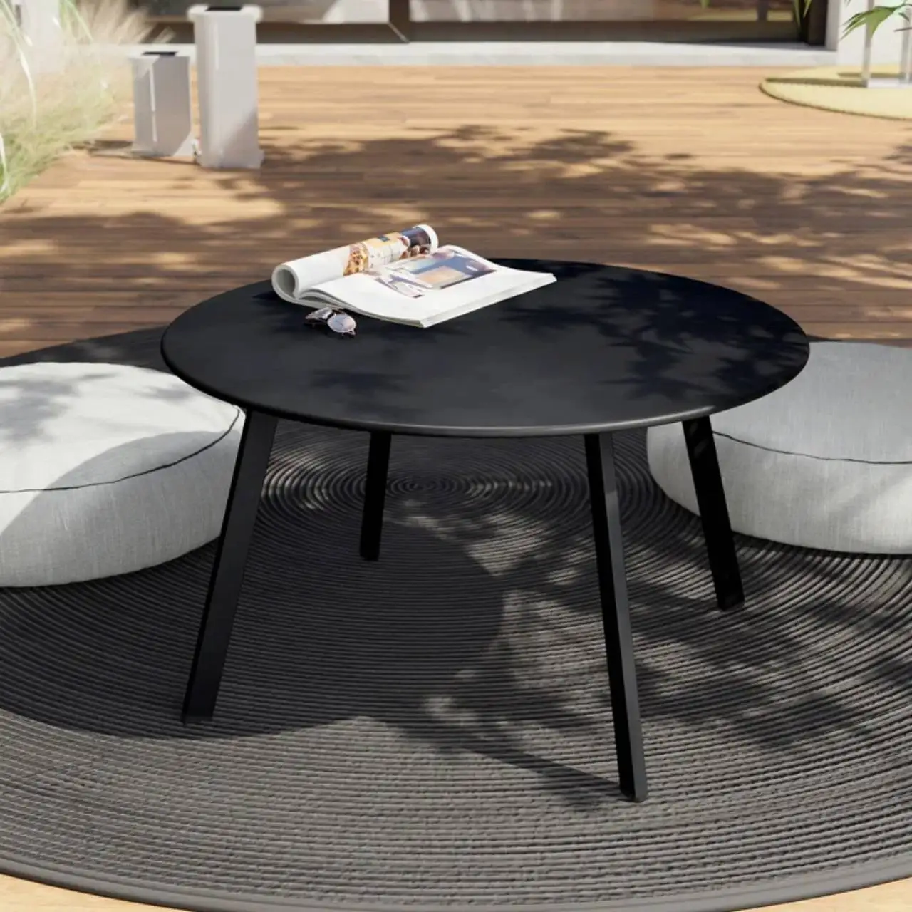 Runder Terrassen-Couchtisch aus Stahl, moderner 27,5-Zoll-Beistelltisch aus wetterbeständigem Stahl für den Außenbereich, für Terrasse, Apartment, Schlafzimmer