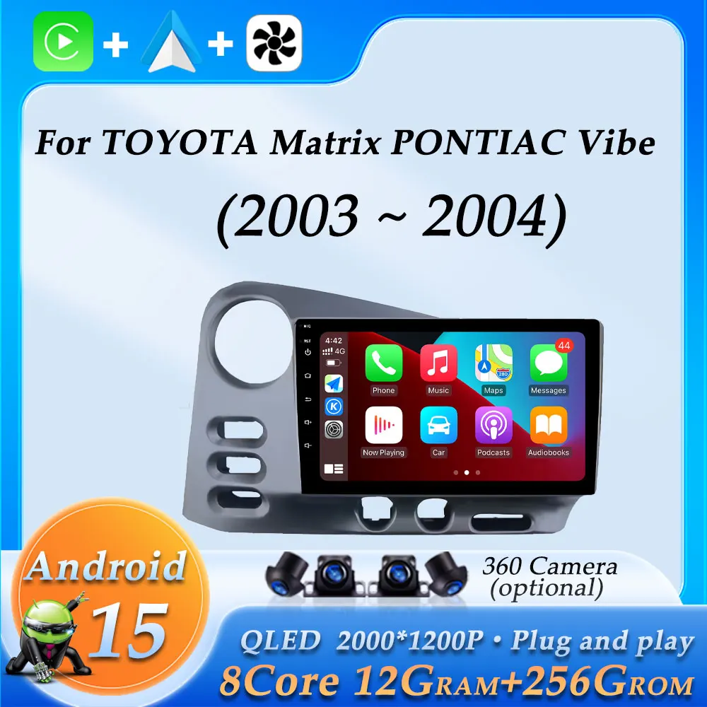 

Android 15 Wireless CarPlay for TOYOTA Matrix PONTIAC Vibe 2003 - 2004 Car Radio Video Multimedia Audio Player GPS Navi BT WiFi