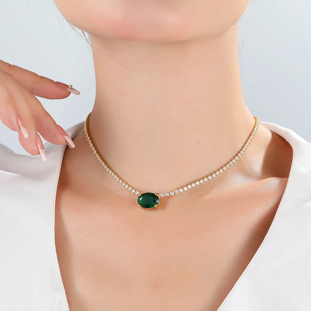 Fashion Pink Heart Zircon Necklace For Women Girls Silver Color Shiny Love Clavicle Tennis Chain Necklaces New Trend Jewelry