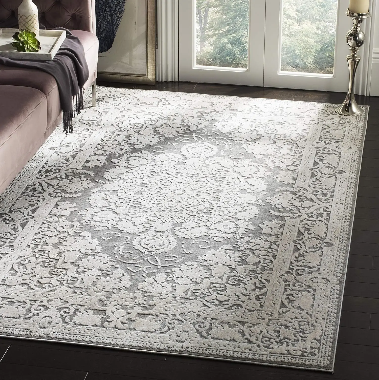 Safavieh Reflection Collection Accent Rug - 4' X 6', Dark Grey & Cream, Vintage Distressed Design, Non-Shedding & Easy Care,