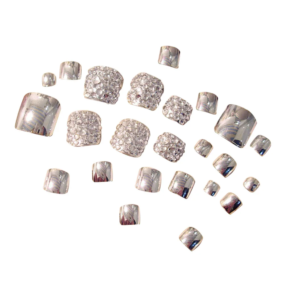 24 قطعة أظافر تو الاصطناعية بريق الفضة غطاء كامل أظافر وهمية مجموعة موضة مسمار نصائح للنساء الأظافر وهمية النساء عمليات تجميل الأظافر #5