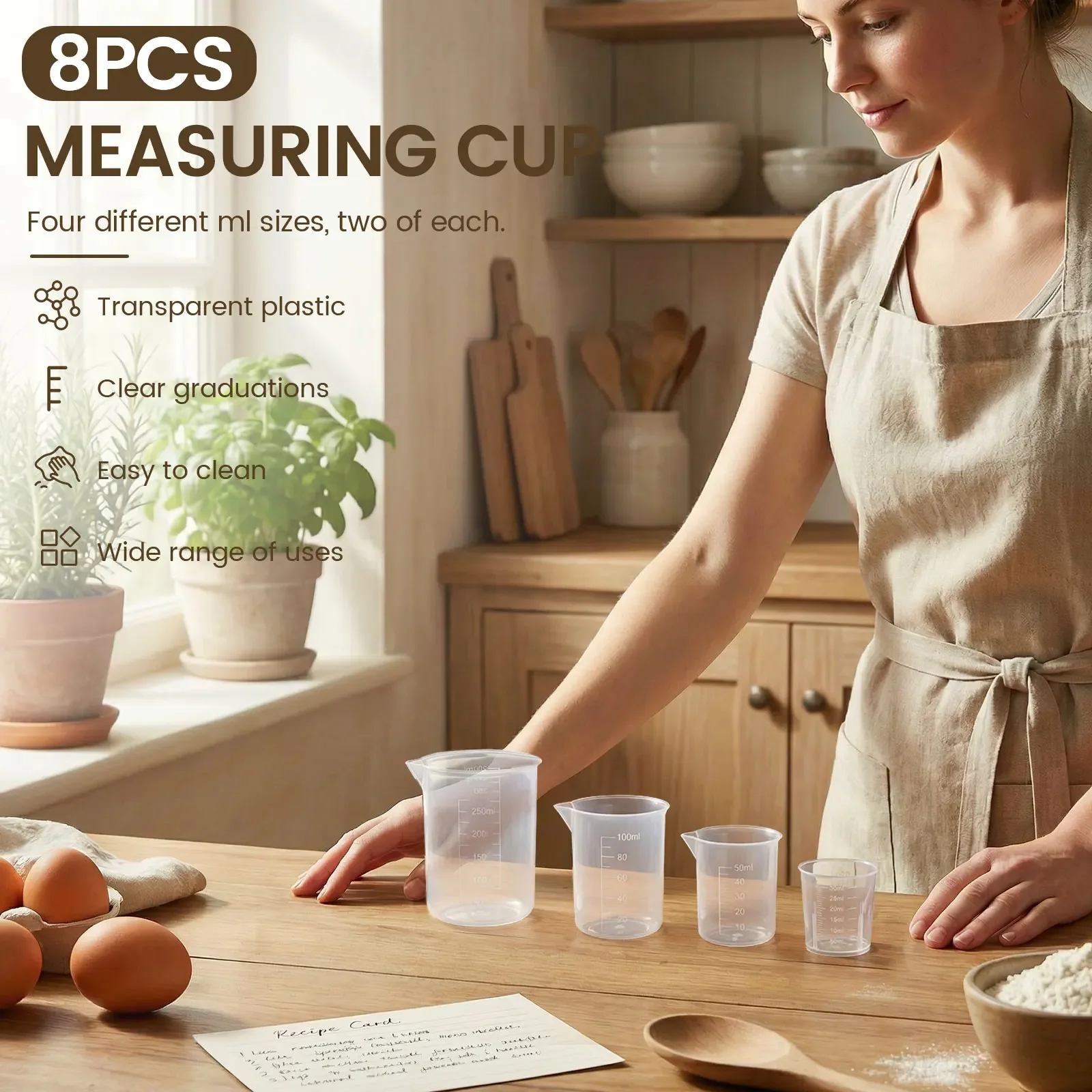8 Pcs Plastic Measuring Cup Set 30/50/100/250ml Transparent PP Measuring Cup Graduated Lab Beakers Kitchen Measuring Mixing Cups