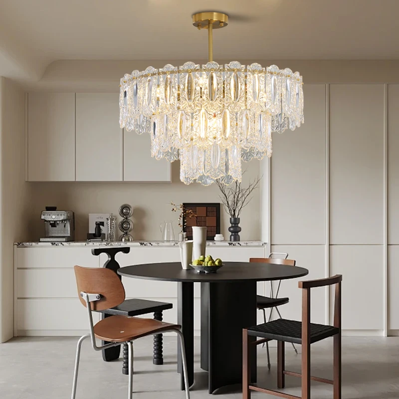French Style Glass Ceiling Pendant Light Luxury Gold Living Room Dining Room Decor Pendant Lamp Big Lamparas Lustres
