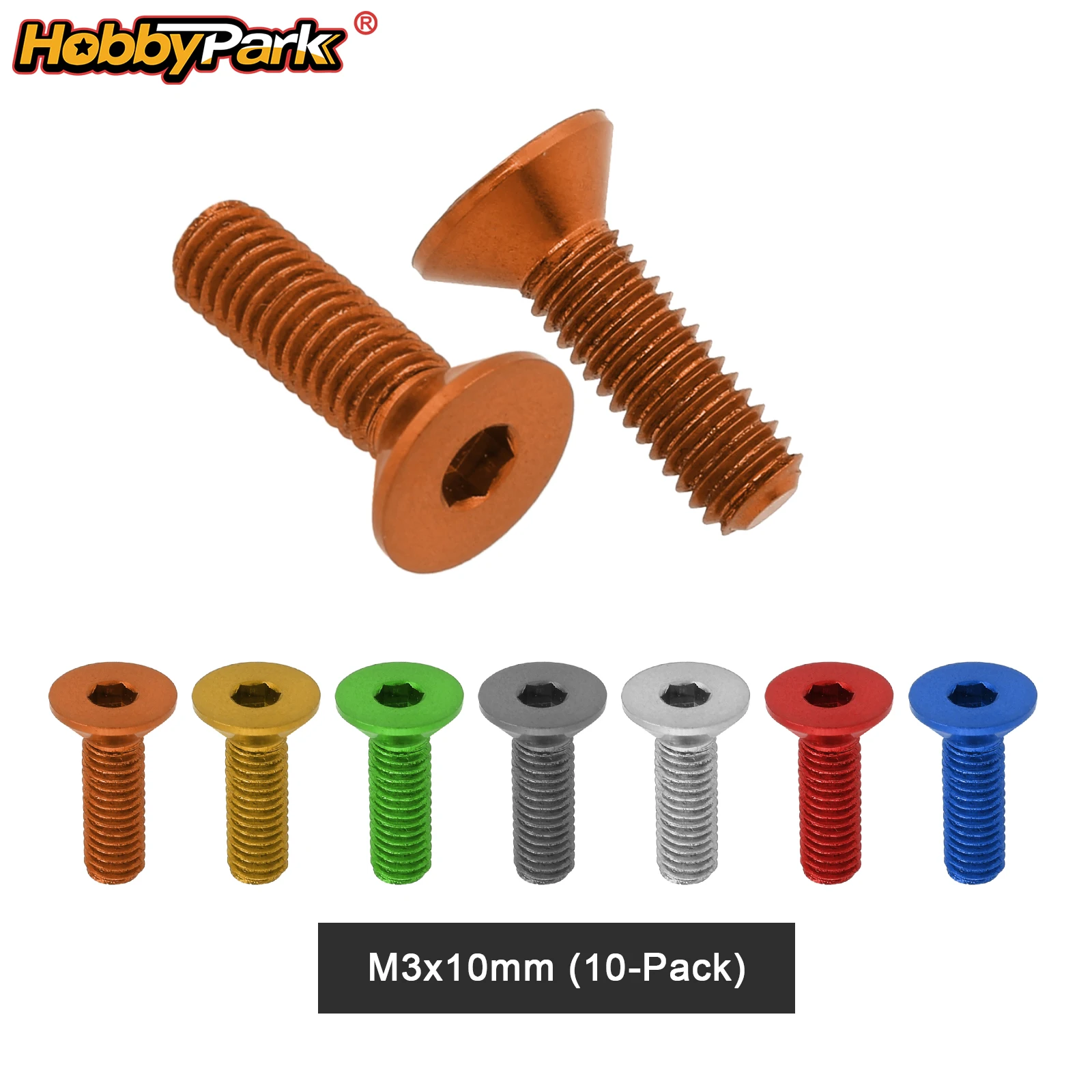 HobbyPark Replacement FPV RC Drone Frame M3x10mm Hex Socket Countersunk Flat Head Screw Bolt Aluminum Anodized Hardware 10-Pack