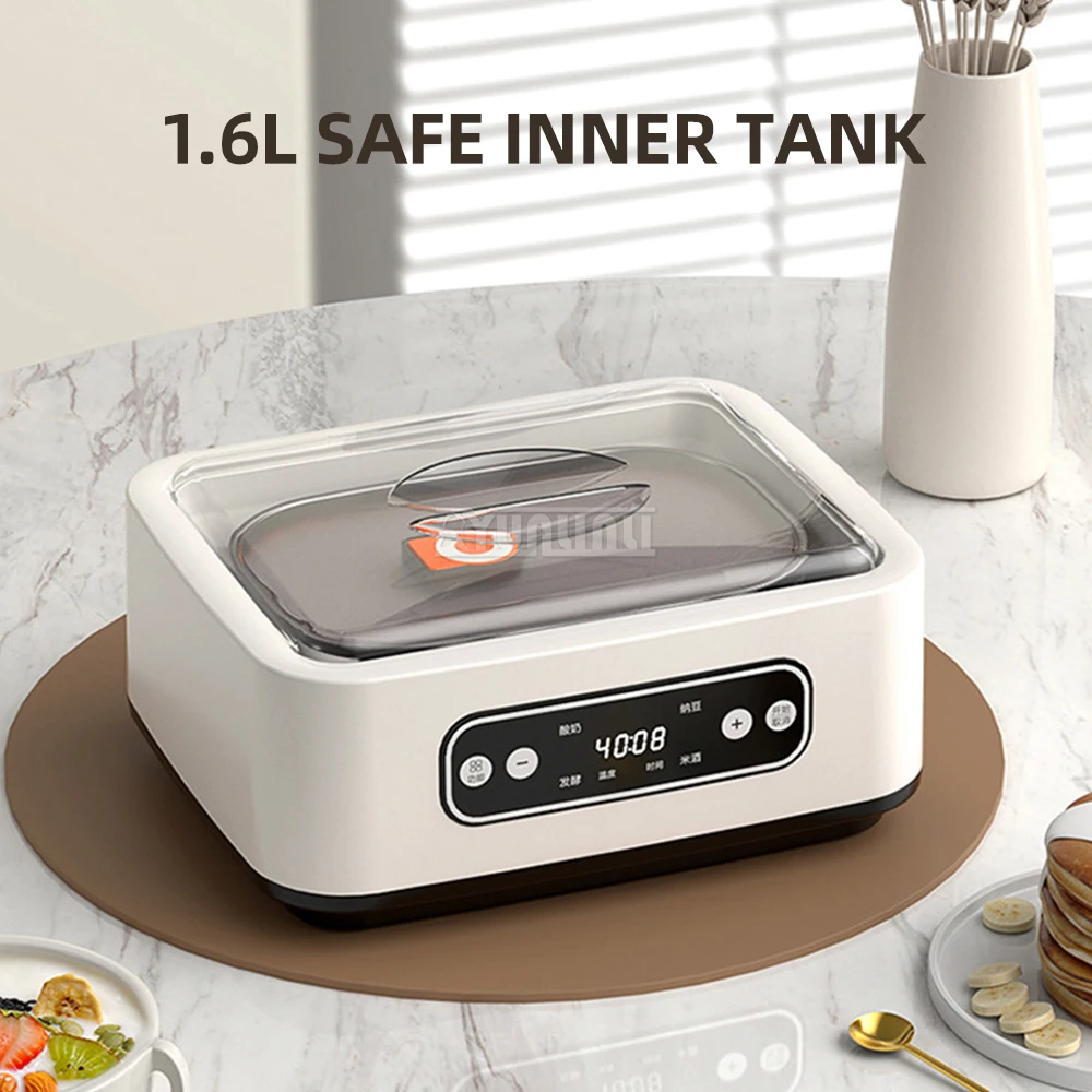 1.6l آلة الزبادي متعددة الوظائف الفولاذ المقاوم للصدأ آلة تخمير النبيذ الأرز 9 أكواب ذكي درجة حرارة ثابتة