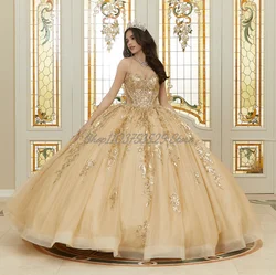 Luxury Gold 15 Quinceanera Dress 2024 Exquisite Beaded Sequins Tie Bow Tulle Princess Poncho Customisation Vestidos De Xv