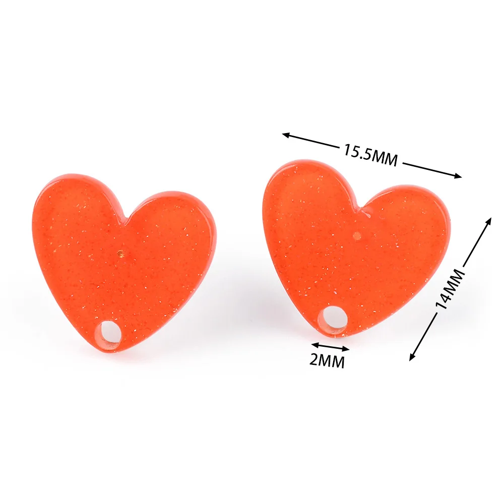 20pc/lot 14*15.5mm 925 Silver Needle Stud Earring Colorful Heart Shape Acrylic Helix Cartilage Tragus Lobe Ear Piercing Jewelry