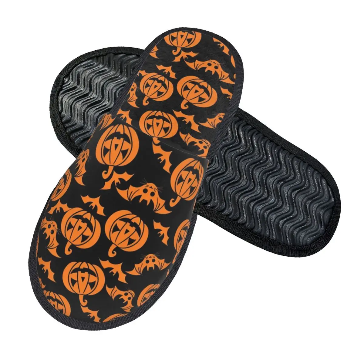 Halloween Ghost Pumpkin Spooky Witch House Slippers Non-skid Cozy Household Cotton Fur Slippers Slides Living Room