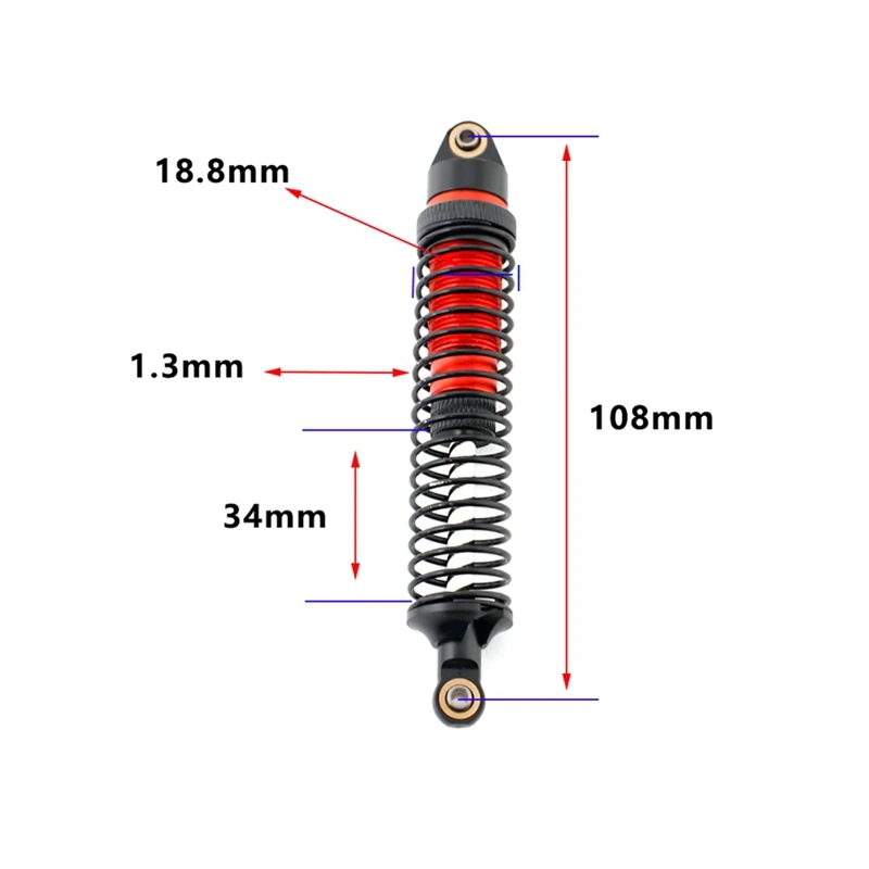 4Pcs 108Mm Metal Shock Absorber For Axial SCX10 Capra Wraith Traxxas TRX4 Redcat Gen8 YK4082 1/10 RC Crawler Car Parts