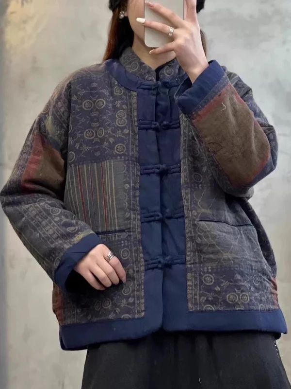 

Зимняя хлопковая куртка для похудения, свободная повседневная художественная женская верхняя одежда в стиле ретро, пальто для женщин, поездок на работу