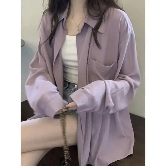 

Long Sleeve Shirts Womens Cotton Plaid Buttoned Tops Lantern Sleeves Pleated Hem Minimalist Preppy Feminine Elegant Retro Spring