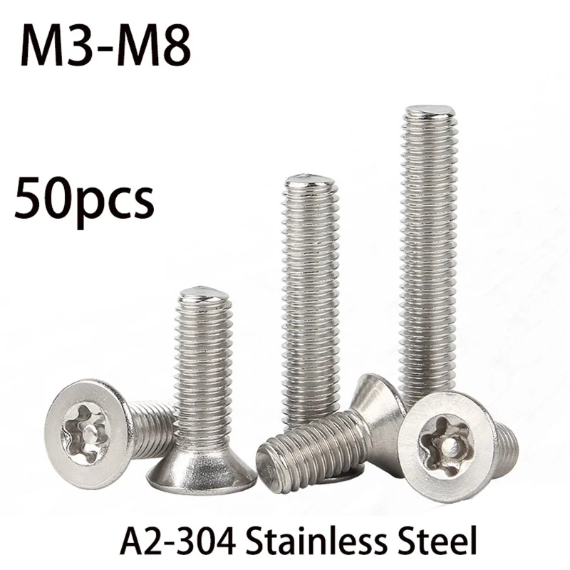 M3-M8 304 Stainless Steel Six Lobe Torx Security Screw Countersunk Flat Head Type Anti-theft Screws Bolt With Cylindrical Core