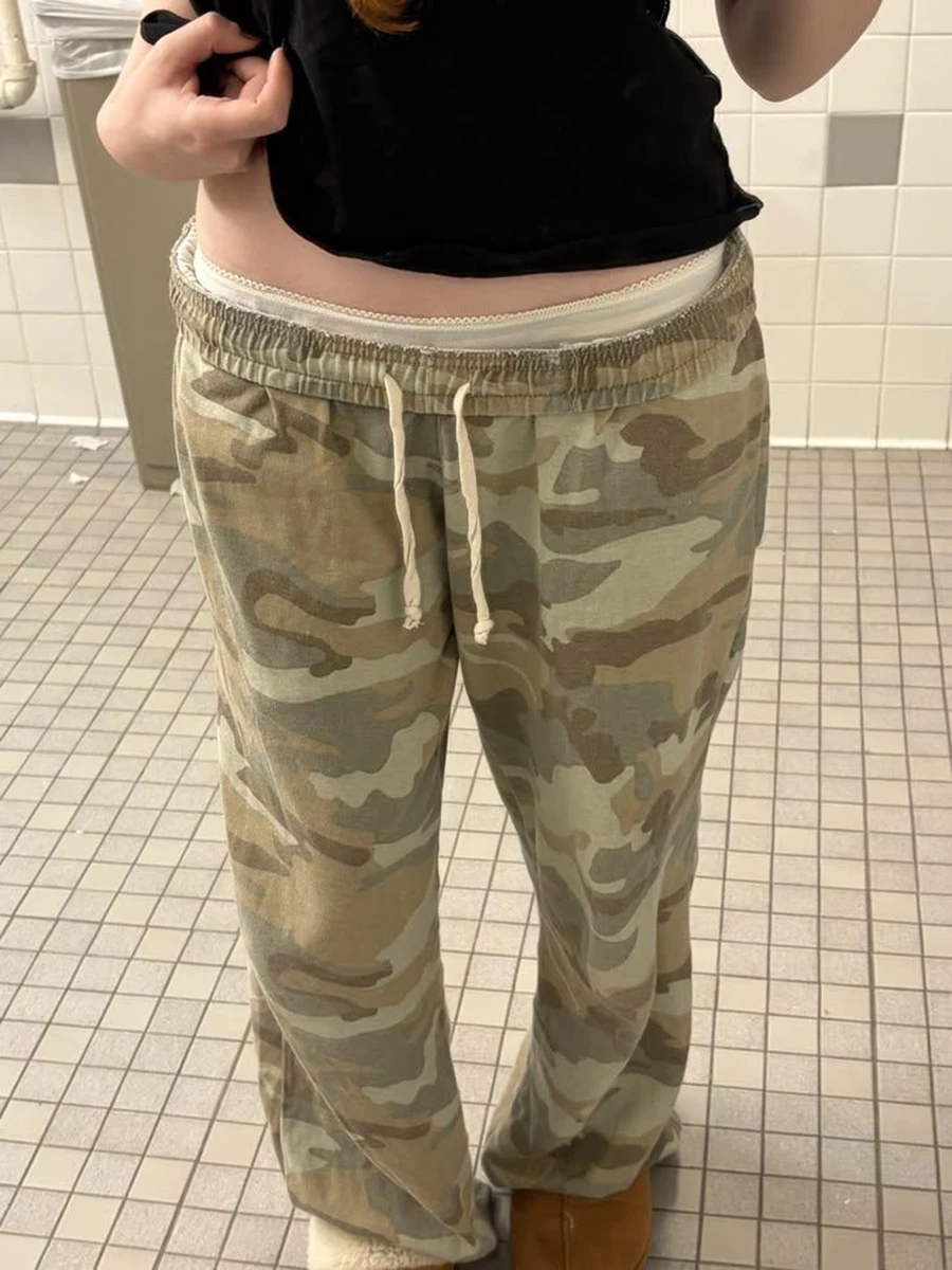 Camouflage Jogginghose mit Kordelzug für Damen, Sommer, elastische Taille, gerade Hose, amerikanische Vintage Streetwear, Baumwolle, Baggy Pants, Y2k – Detail 11