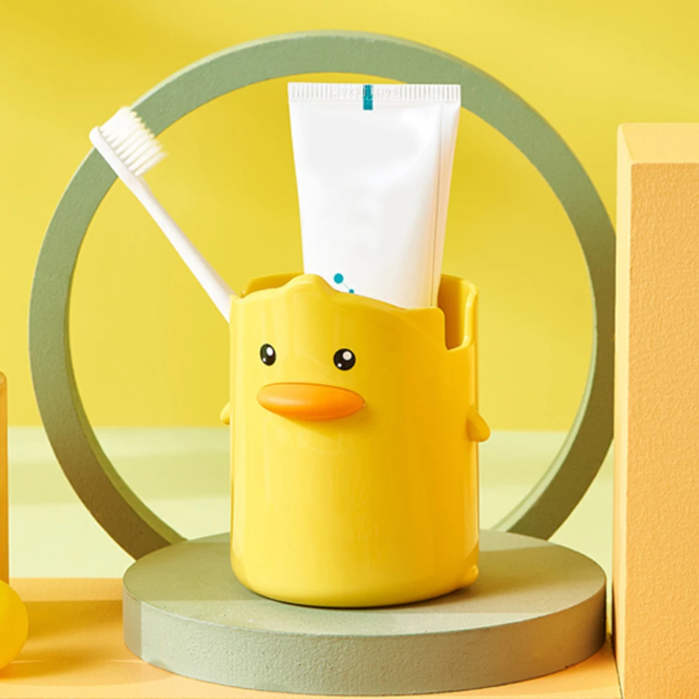 1pc Cartoon Little Yellow Duck Pen Holder Makeup Brush Storage Bucket Pencil Case Desktop Organizer School Office Stationery