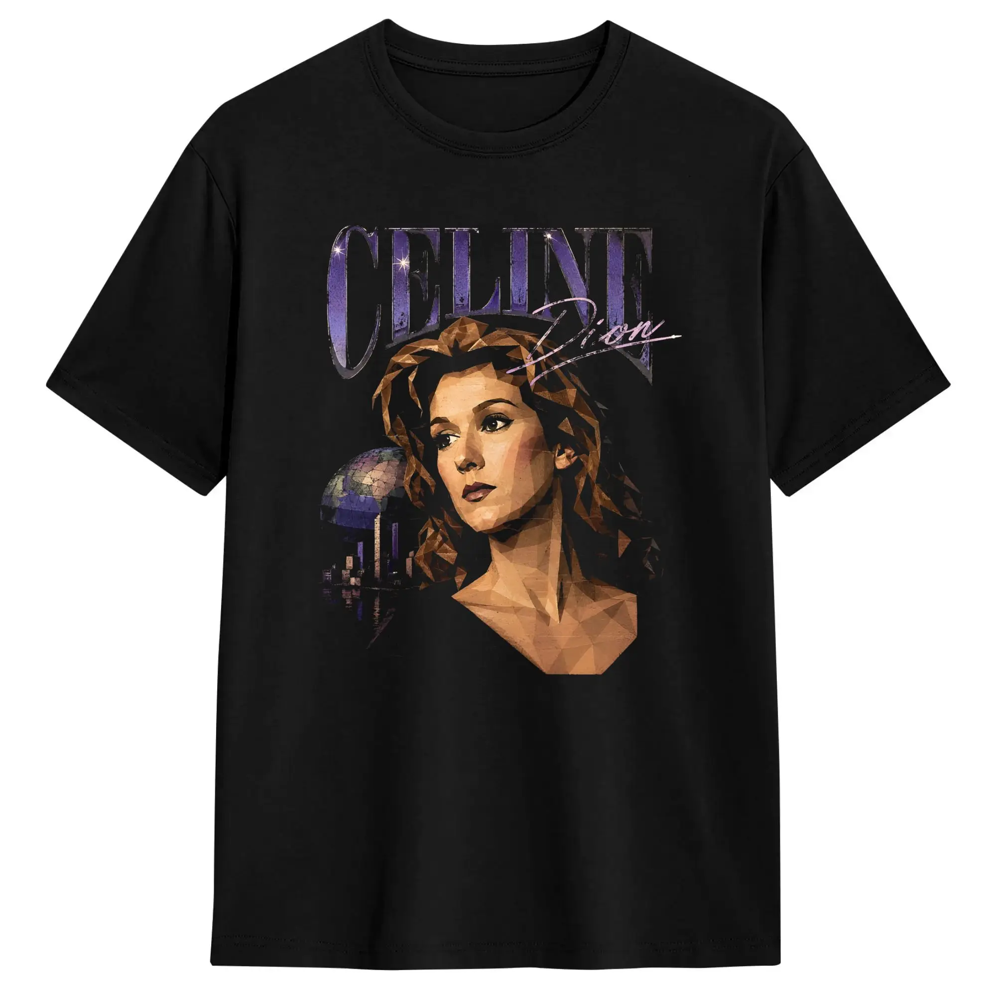 Celines Dion Face Portrait T Shirt Summer Canadian Singer T-Shirts Men 100% Cotton Round Neck Top Tees Short-Sleeved Tshirt