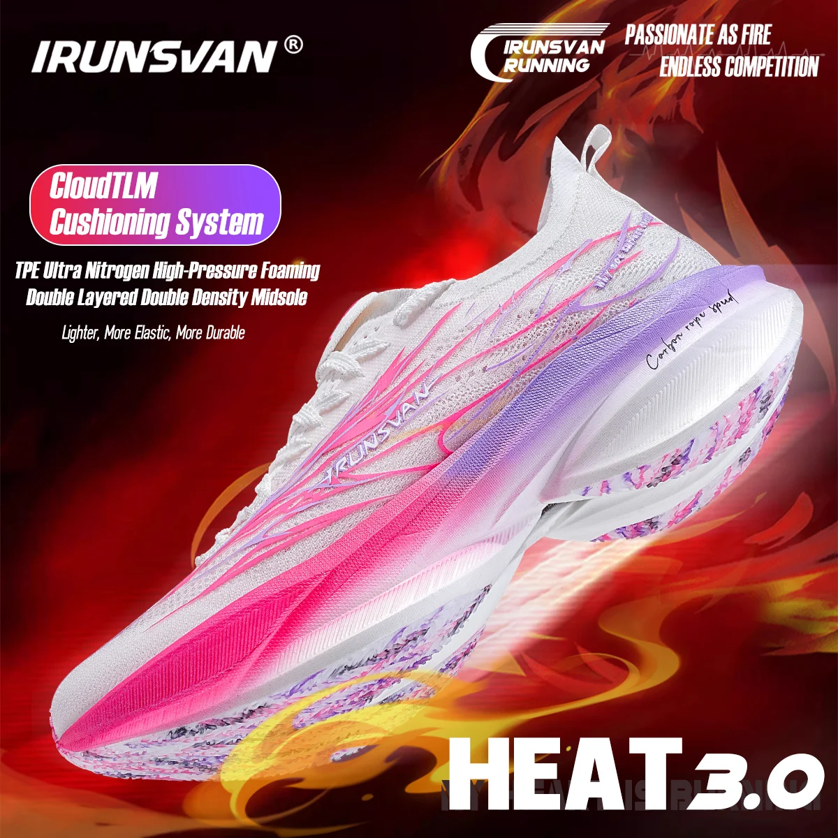 IRUNSVAN Heat 3.0 Marathon Running Shoes Full Foot Carbon Fiber Board Breathable Shock Absorbent Men's Sports Shoes