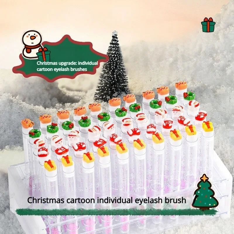 10 Pcs Eyelash Lash Brush Tube Christmas Gift Winter Snow Santa Deer Christmas Eyelash Lash Brush in Tube Factory Wholesale
