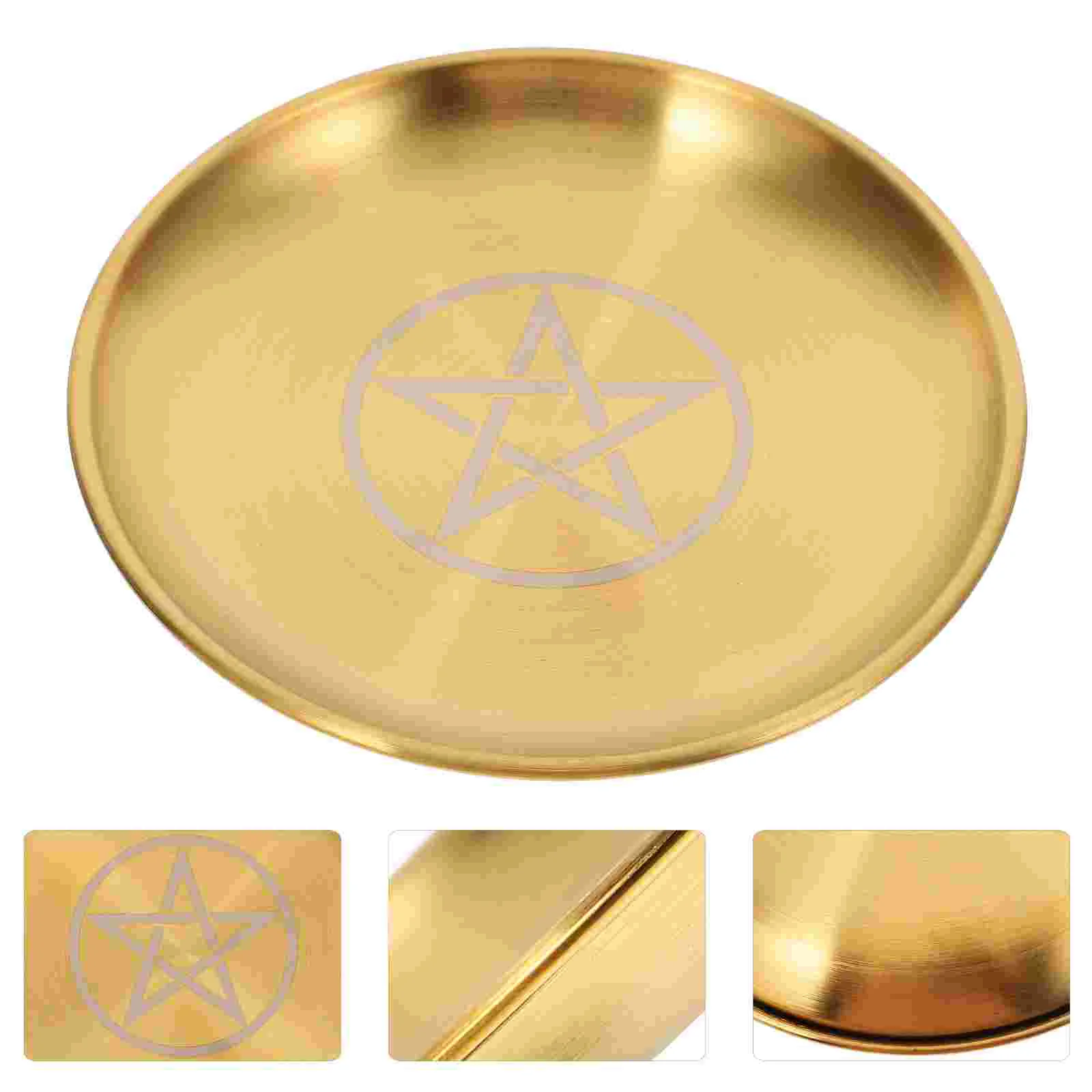 

Decorative Tray Pentacle Three Phase Moon Gold Disk Jewelry Dish Storage Box Spell Trays Golden Iron