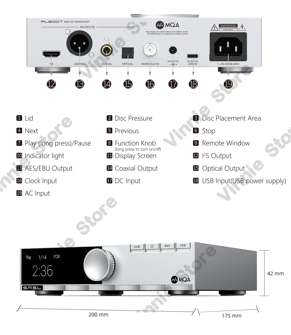 PL200T MQA-CD Transport Reference Level Digital Interface Functions P.A.S.S Servo System Lid-Open Playback Mod CNC