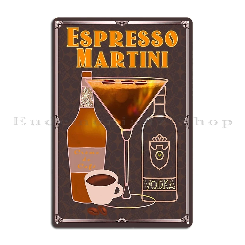 Espresso Martini Esma Vintage Cocktail Club Regency Lettering Metal Sign Wall Decor Customized Party Plates Bar Tin Sign Poster