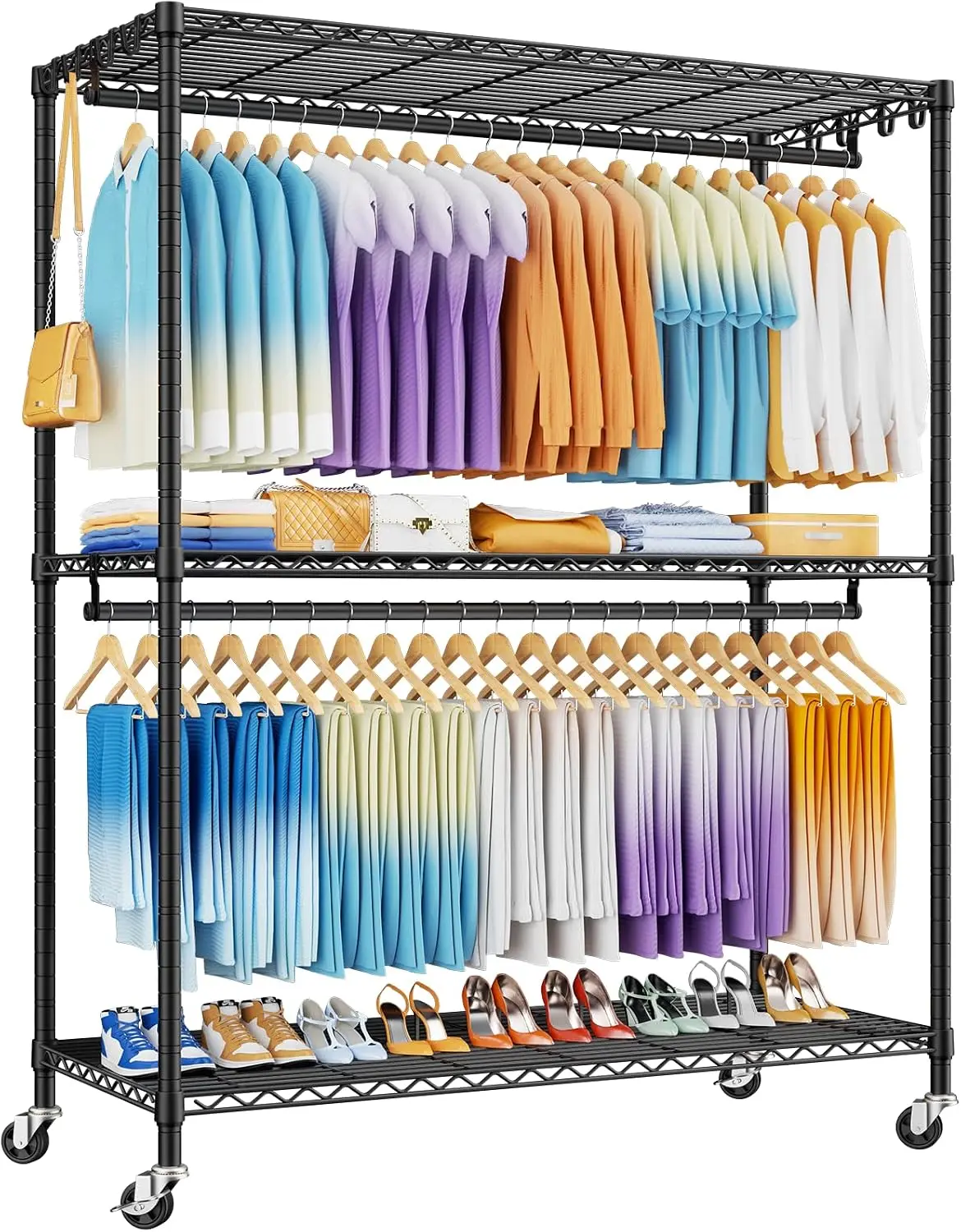 P8 Max Heavy Duty Clothes Rack（With Extended Width Design） Rolling Clothing Racks for Hanging Clothes，Portable Garment Rack with