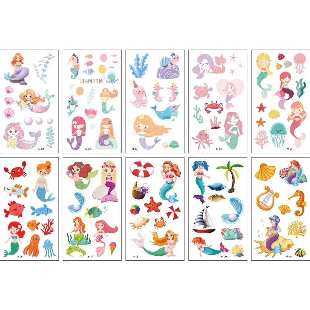 Tatuaje luminoso pegatina de alto sentido dibujos animados para niños unicornio dinosaurio sirena tatuaje temporal pegatina 10 piezas