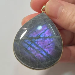 Cor dourada formato irregular conta pedra natural amarelo azul labradorite pingente para colar para homens e mulheres