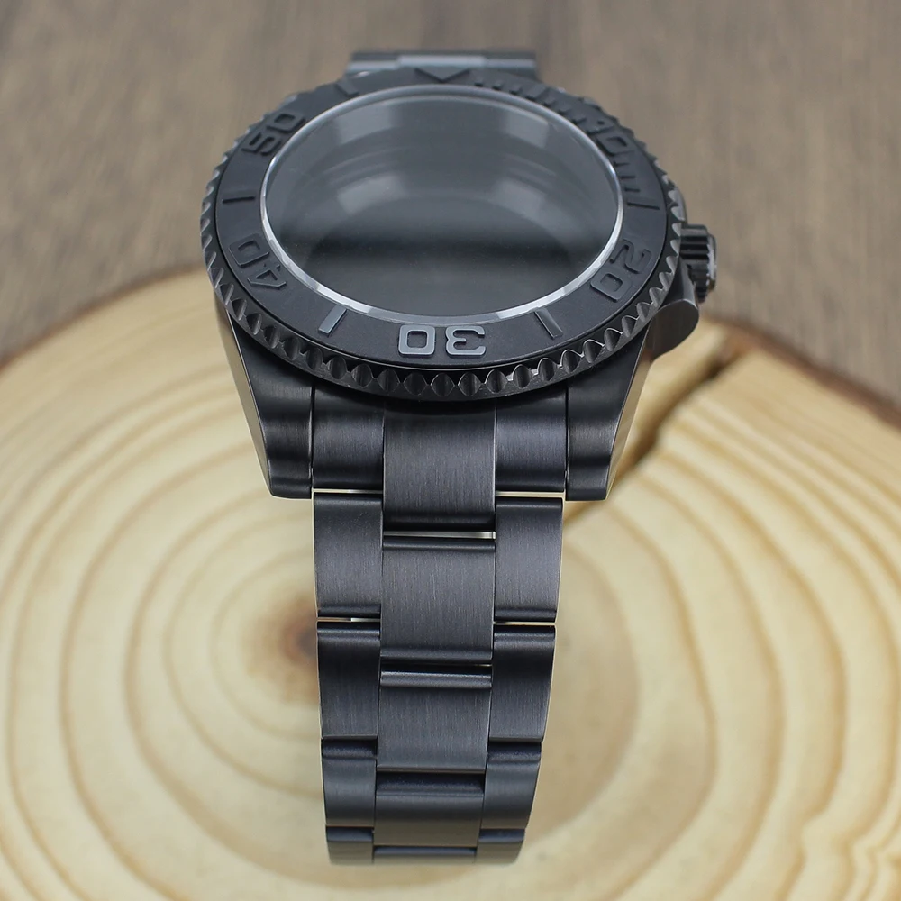 Accesorios NH35 de 40mm, caja de reloj, bandas de zafiro para NH35 NH36 NH34 NH70 8215 2824 PT5000 Movt, inserto de bisel de cerámica para yate negro