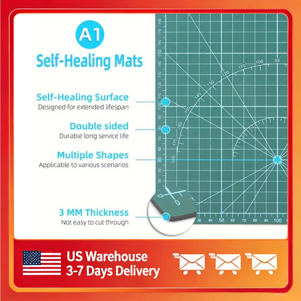 

Double Sided Self Healing Cutting Mat 90x60cm Anti Slip Flat Design 3 Layer Cutting Board for Quilting Sewing Arts Crafts