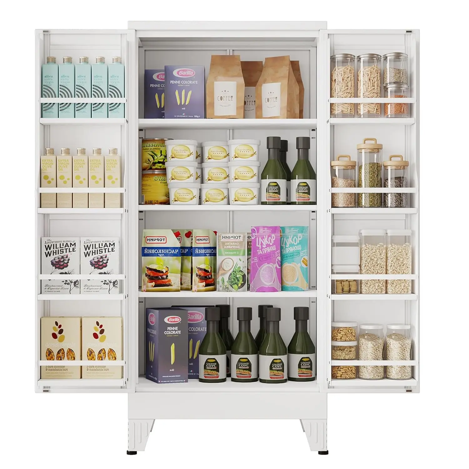 

51" H Tall Metal Kitchen Pantry Storage Cabinet, Freestanding Storage Cabinets with Magnetic Doors and Adjustable, Customized