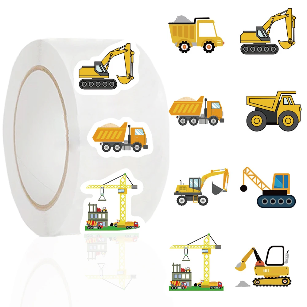 

500pcs/roll Construction Vehicle Cartoon Stickers Funny Graffiti Kid Reward Decals Toy DIY Notebook Phone Laptop Sealing Sticker