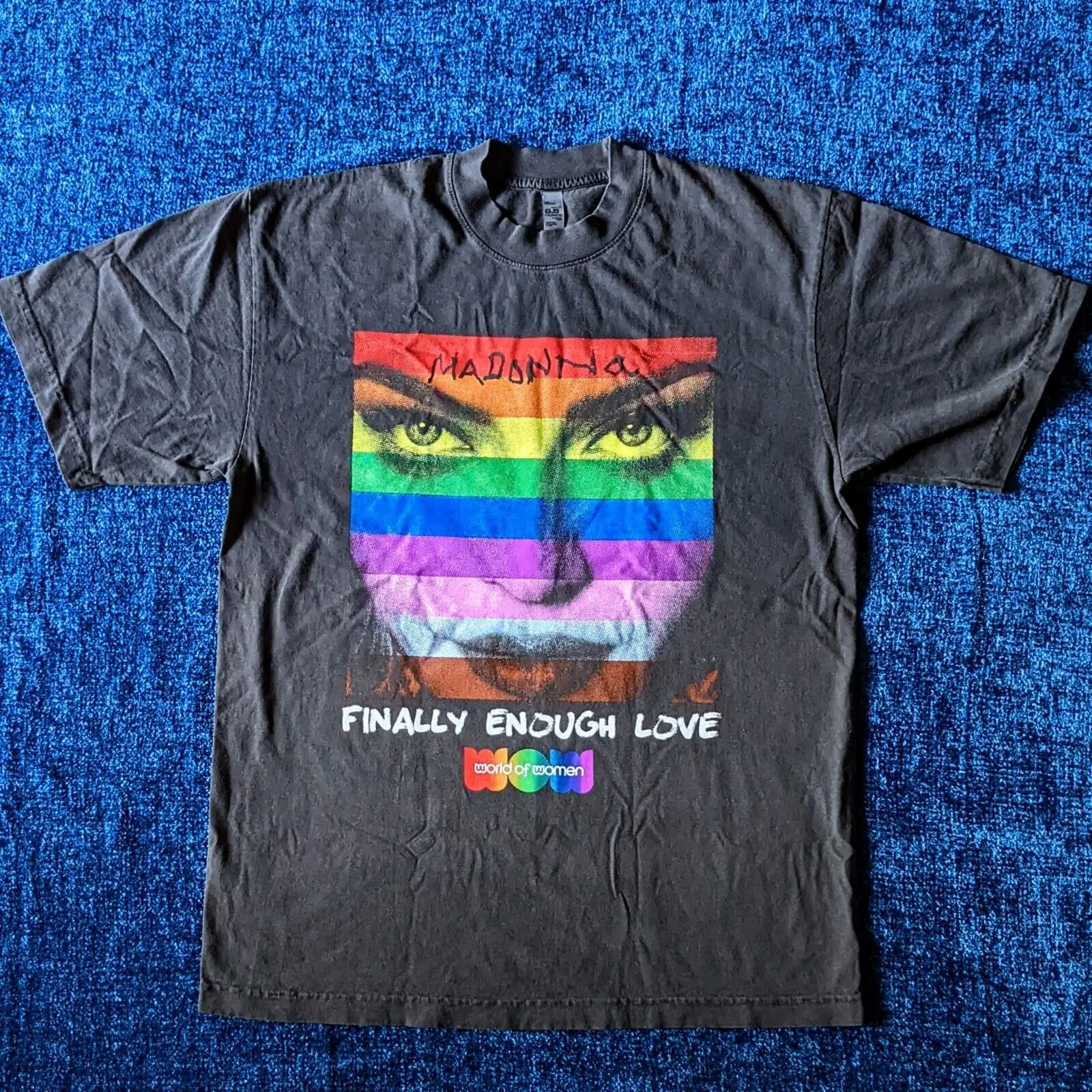 MADONNA FINALLY ENOUGH LOVE T-SHIRT OFFICIAL 2022 WOW PRIDE (RAINBOW LP SHOT)