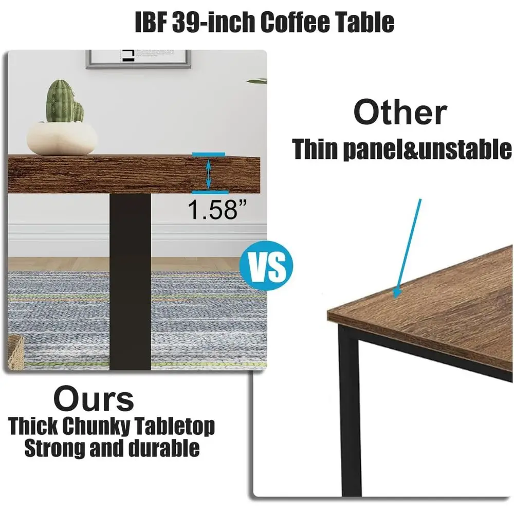 Vintage Farmhouse Coffee Table, Rustic Wood & Metal, 39, Simple Modern Living Room Furniture