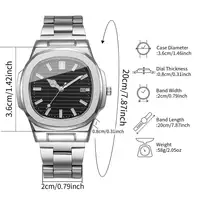 Luxury Men Business Watches Fashion Square Dial Stainless Steel Strap Quartz Watch with Calendar For Mens Clock(Without Box) 6