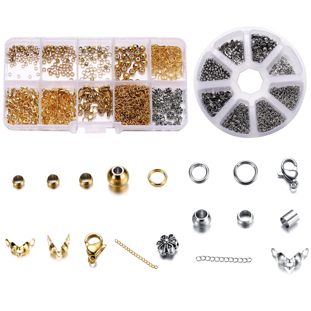 352-950Pcs/Box Stainless Steel Jewelry Making Kits Lobster Clasp Open Jump Rings End Crimps Beads Box Sets Handmade Accessories