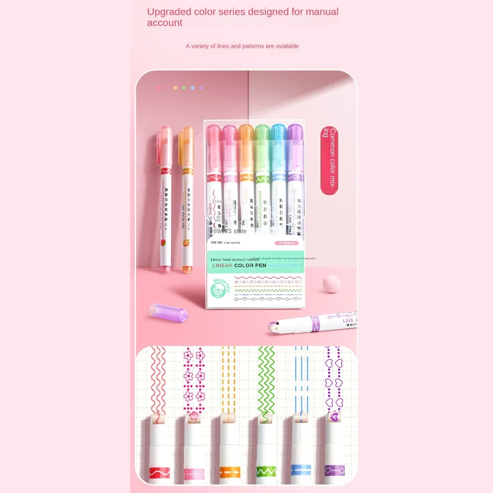 6Pcs/Set Heart Line Shaped Highlighter Star Shaped Kawaii Drawing Diary Marker Pen Colorful Cute