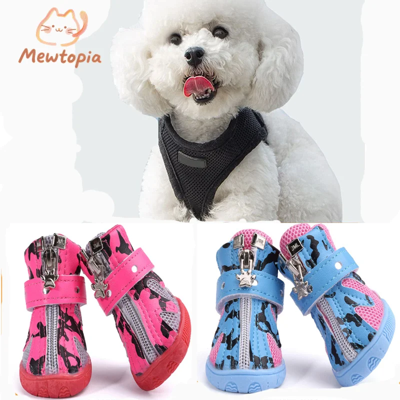 

2025 New Zebra Pattern Breathable Mesh Dog Shoes Non-Slip Oxfords Bottom Pet Sneakers Tide Pet Outdoor Four Seasons