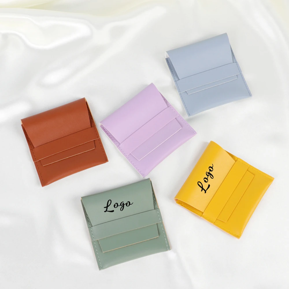 

100Pcs New PU Leather Jewelry Pouch 9x9cm Custom Logo Folding Envelope Flap Gift Bags Cosmetic Earrings Bracelets Storage Pocket