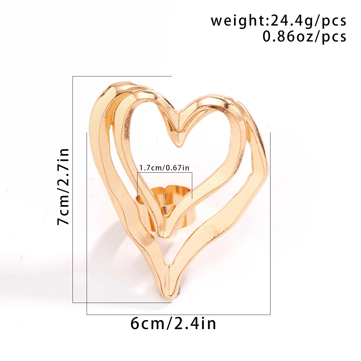 DIEZI Exaggerated Sweet Cool Big Heart Cross Rings For Women Unisex Geometric Gold Silver Color Knuckle Joint Ring 2023 New