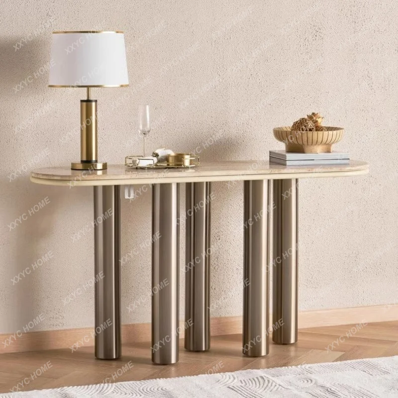 Light Luxury Console Table Entryway Living Room Corridor Marble Decoration Console Table Wall Stainless Steel Console
