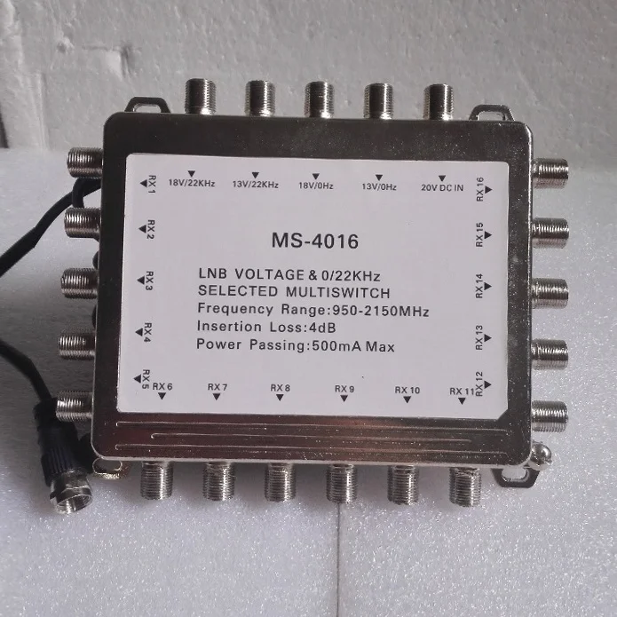 Gecen MS-4016B 4x16 Satellite Multiswitch Voltage & 0/22KHz Controlled LNB Signal Switch 4 Inputs 16 Outputs