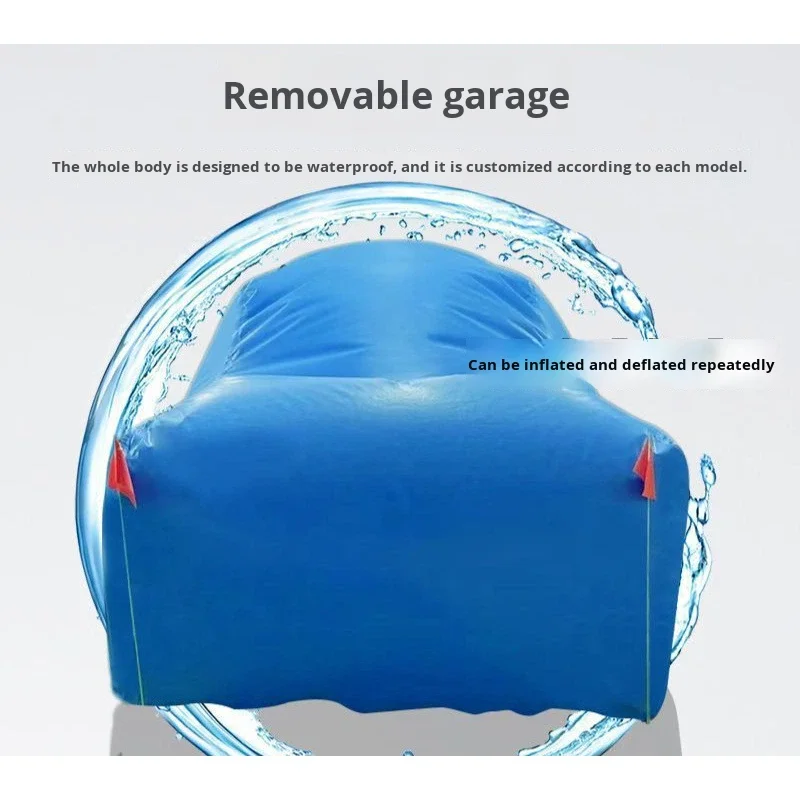 Fully Sealed Inflatable Blue Car Cover Rodent-Resistant Hail-Proof Dust-Proof Flood-Resistant Reinforced PVC UV Protection 99%