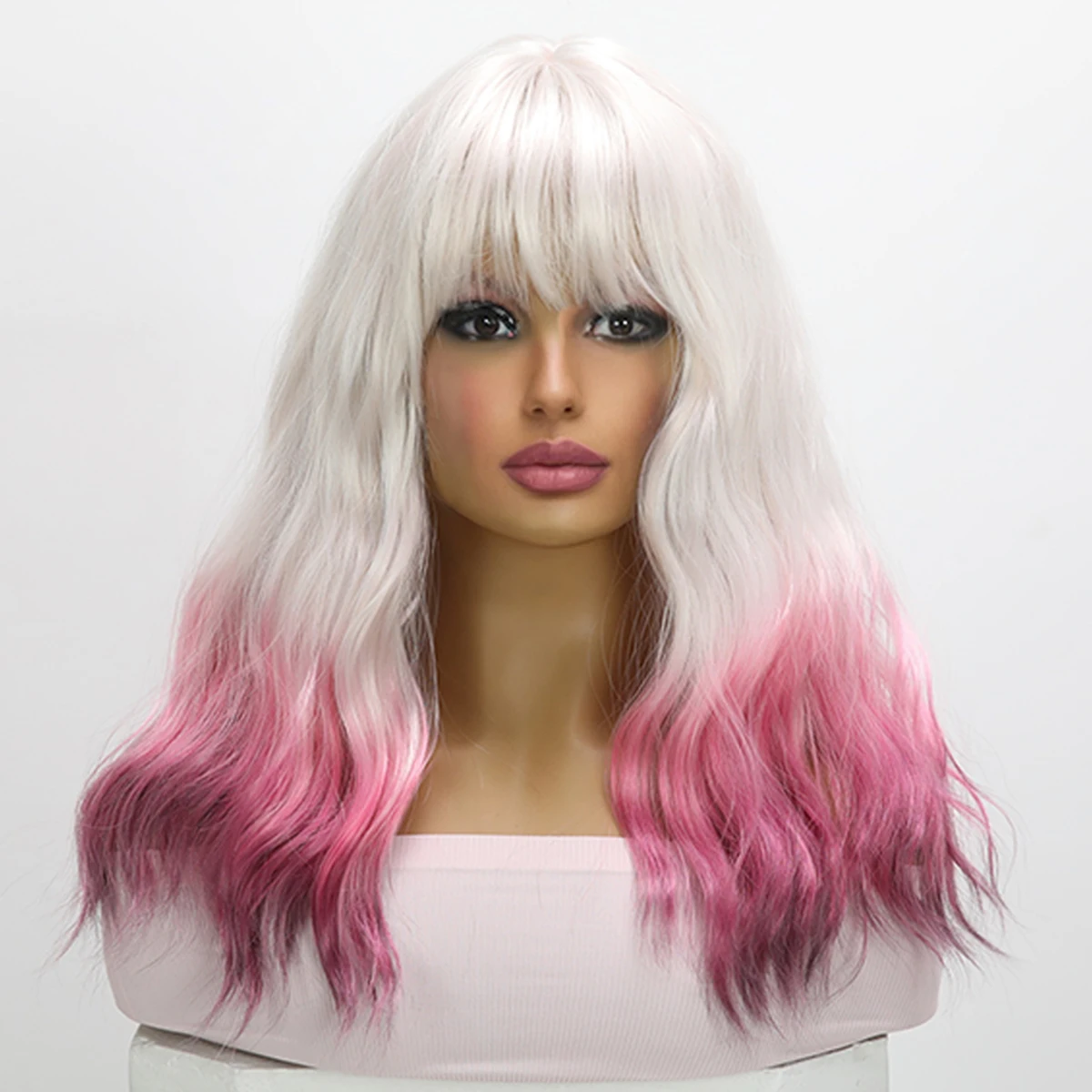 

Synthetic Fiber Colored Women's Wig Headband With Bangs And Wavy Curly Hair Party Daily Lolita Women's Gradient Wig