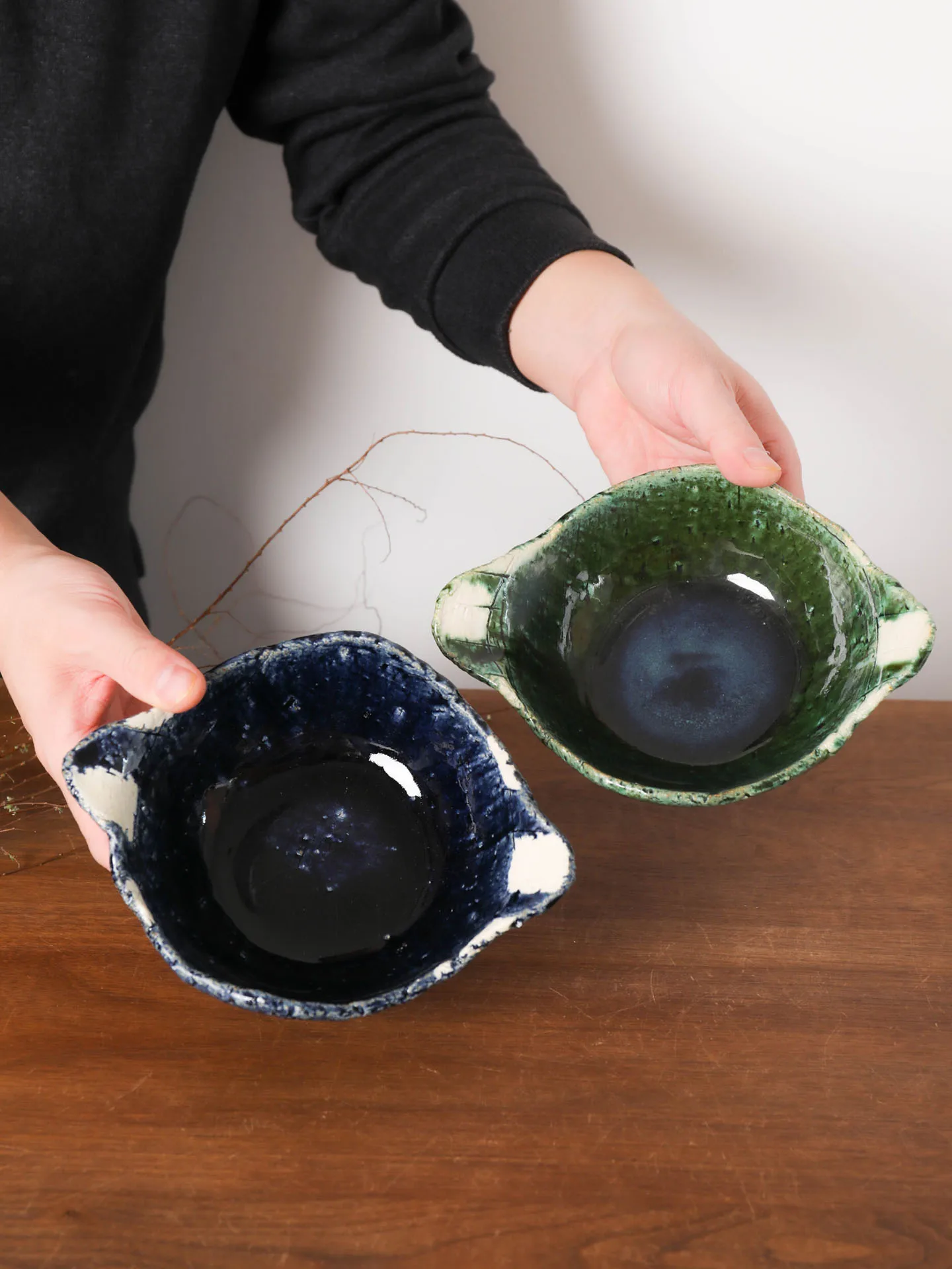 

Handmade Irregular igaraki-yaki Double Ear Plate Multi-use Japanese Cuisine Di from Kukita Town Japan Retro Sle 5cm Deep