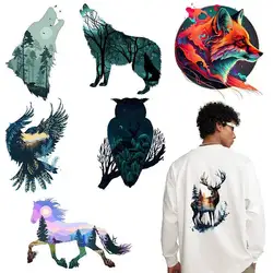 28cm Creative Animal Heat Transfer Sticker Iron On Men's and Women's T-shirt Sweater DIY Decorative Wolf and Fox Stripes