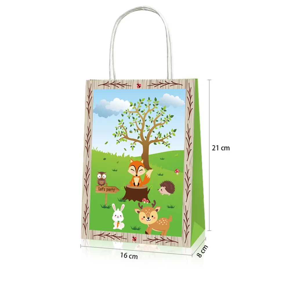 5/10/20pcs Jungle Cartoon Animals Kraft Paper Gift Bags with Handles Candy Bag Jungle Party Kids Birthday Baby Shower Supplies