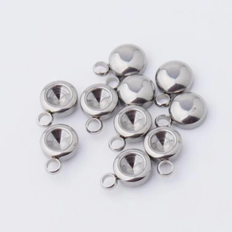 50Pcs/Lot Rhinestone Base Bracket Charms Mirror Polish Stainless Steel Charms For DIY Making Necklace Pendant Jewelry