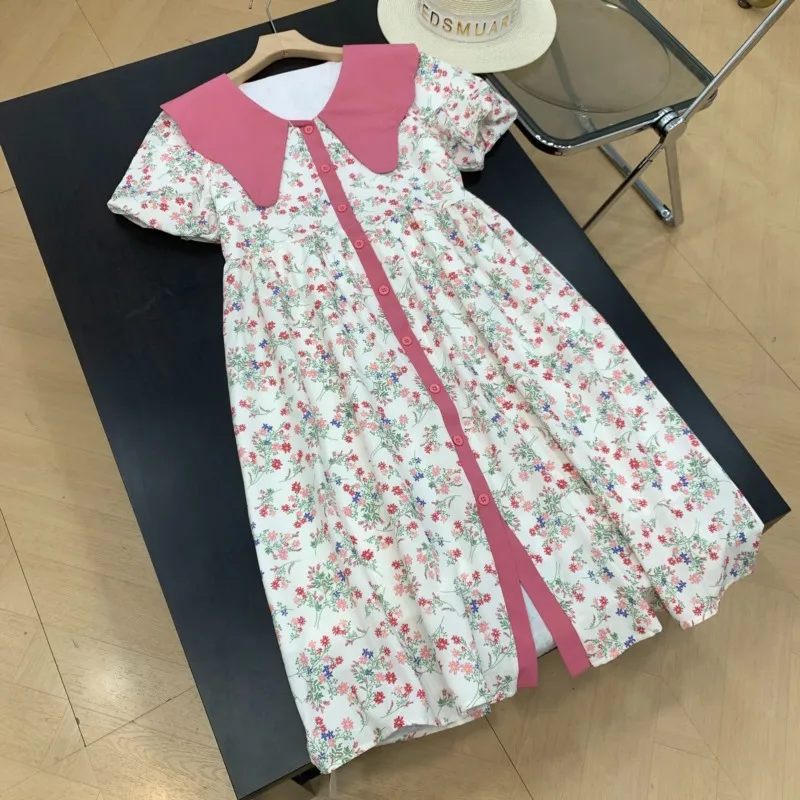Estate New Sle Stampa floreale Design dimagrante Vita alta Bubble Sve irt Dr Colletto per bambola Casual Faion Dr da donna